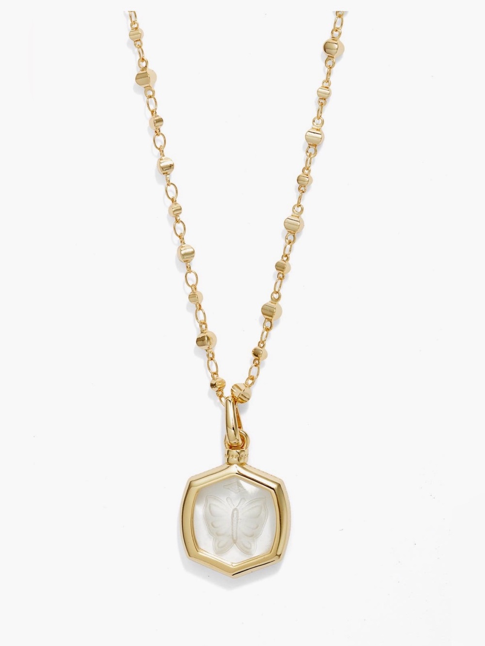 NEW KENDRA SCOTT davie intaglio pendant necklace in gold/clear glass butterfly